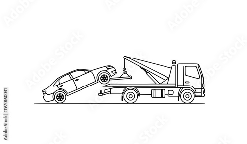 Car towing outline icon for illegal parking traffic warning vector illustration