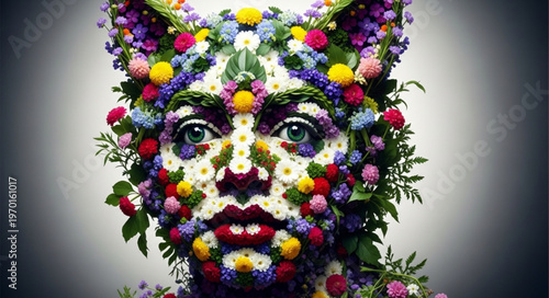 Woman Face Covered Flowers.