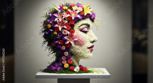 Woman Head Floral Sculpture Art.
