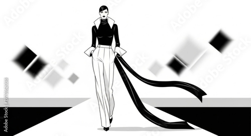 Woman Wears Black and White.