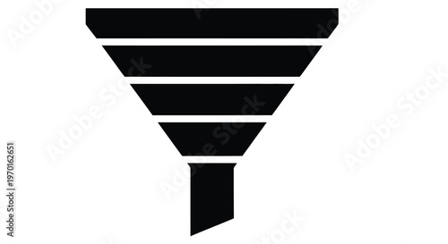 Simple black funnel icon against a white background representing filtering or process flow