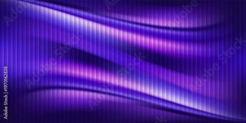 Abstract purple gradient background with vertical lines and glowing wavy light effects.