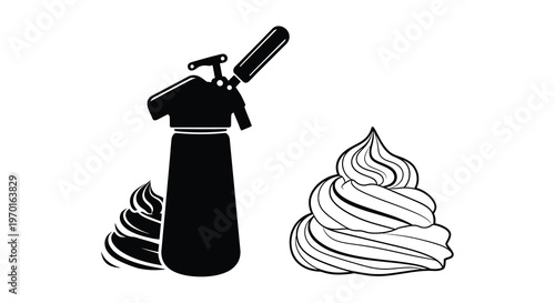 Whipped cream dispenser and swirl a striking black silhouette