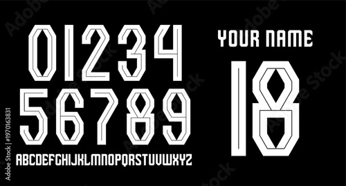 GEOMETRIC MODERN UNIQUE NUMBER SET NAME SET LUXURY RETRO VINTAGE NAMESET FOR JERSEY	
