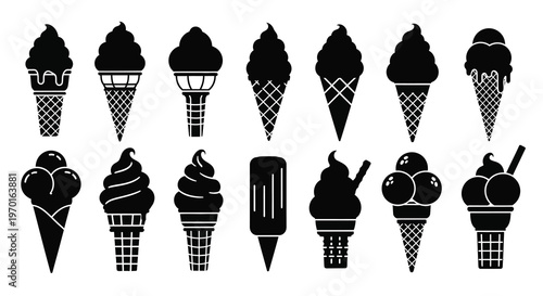 Variety of black ice cream silhouettes in different shapes and sizes silhouette
