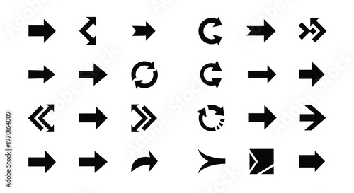 Collection of black arrow icons displaying different directions silhouette