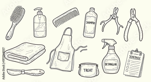 Sketch of various gardening tools isolated on transparent background including pruners bottles and rakes