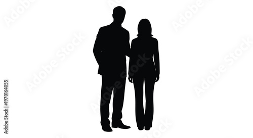 A couple standing together depicted in a stark black silhouette