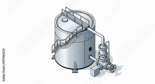 Isometric Industrial Storage Tank Illustration for Oil, Gas, and Water Treatment Facilities