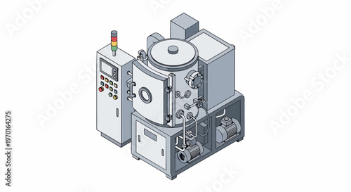 Isometric Industrial Vacuum Furnace and Control System Machine for Manufacturing and Laboratory Research