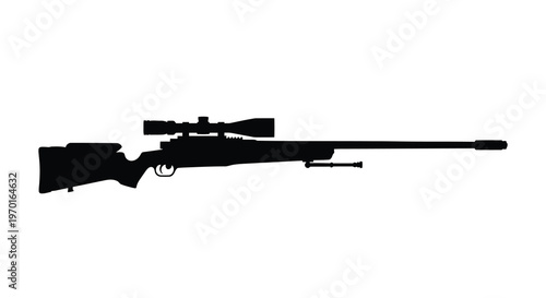 Detailed profile view of a sniper rifle in stark black silhouette