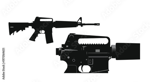 Black rifle weapons displayed in a stark contrasting silhouette