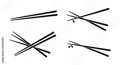 Four pairs of black chopsticks arranged in various positions silhouette