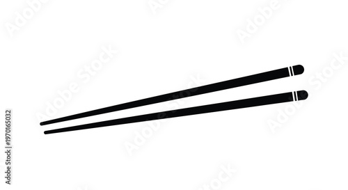 Simple black chopsticks rest diagonally against a white background silhouette