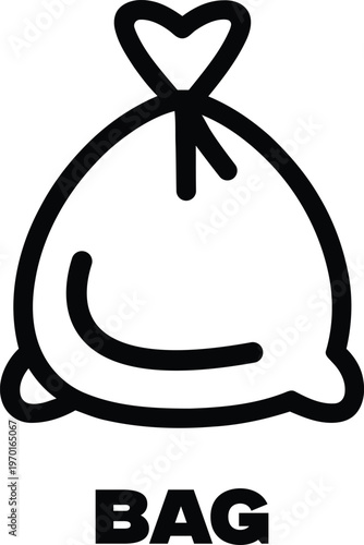 Simple black outline drawing of a trash bag with a knotted top isolated on a transparent background