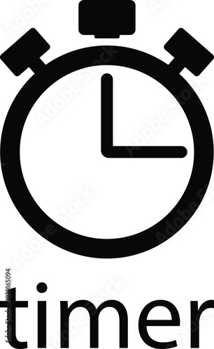Simple black silhouette of a stopwatch with the word timer isolated on a transparent background