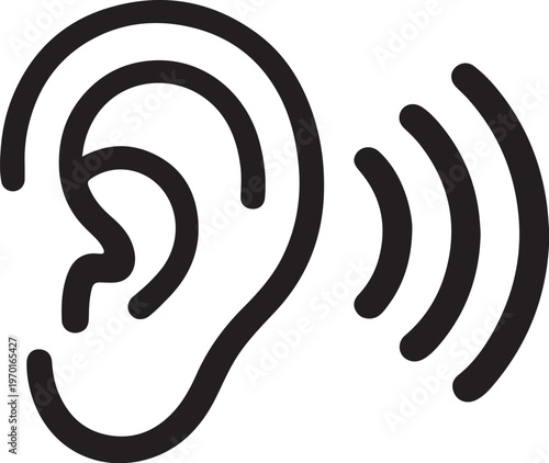 Ear icon. Hearing human ear line flat vector icon isolated on white background. Simple design for web or mobile app. Vector graphics stock illustration.