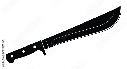A black machete displayed in a stark dramatic silhouette
