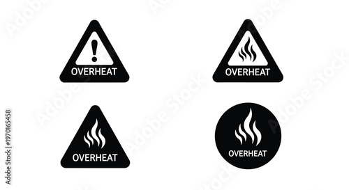 Warning signs depicting overheating hazards presented as a bold silhouette