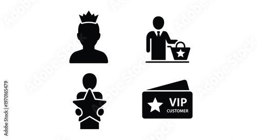 Black icons depicting shopping royalty and customer service silhouette