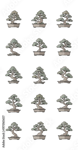 Bonsai trees collection on black background vector illustration