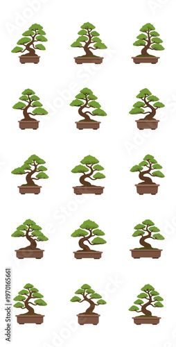 Bonsai trees collection on black background vector illustration