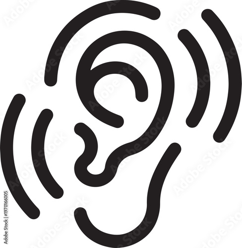 Ear icon. Hearing human ear line flat vector icon isolated on white background. Simple design for web or mobile app. Vector graphics stock illustration.