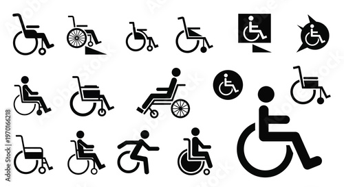 Accessibility symbols depicting people with disabilities in a black silhouette