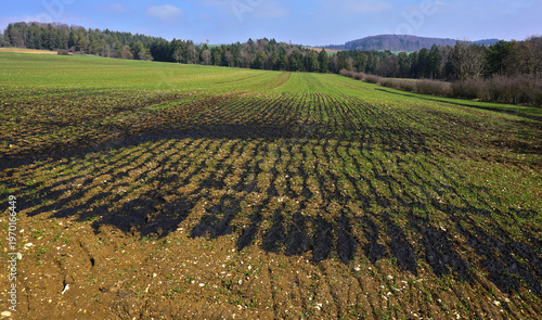 Acker mit Gülle gedüngt auf der Schwäbischen Alb