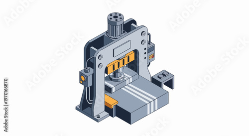 Heavy Duty Industrial Hydraulic Press Machine Isometric Illustration - Professional Equipment for Manufacturing, Metalworking, and Factory Automation Processes