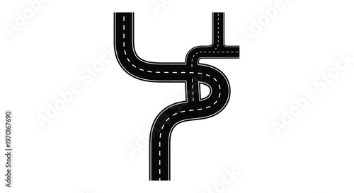 A winding black road resembling the dollar sign symbol on a white background