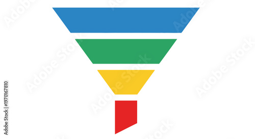 A colorful funnel graphic with four sections representing a process or workflow