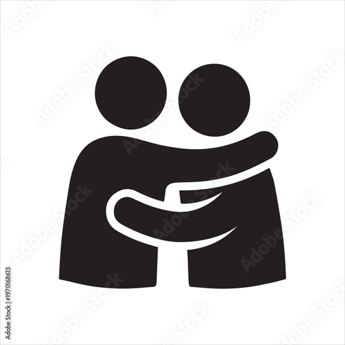 Silhouette icon of two people hugging each other as symbol of forgiveness and greeting activities during Eid al-Fitr celebration and family reunion vector illustration