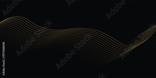 Abstract background with waves for banner. Web banner size. Vector background with lines. Element for design isolated on black.