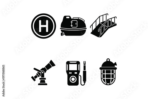 Black and white marine nautical icon set - Nautical equipment and facility icons collection