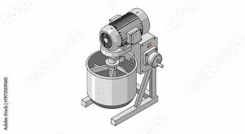 Isometric Industrial Dough Mixer and Food Processing Blender Machine Illustration on White Background