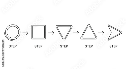 Geometric shapes transforming sequentially from a circle to an arrowhead