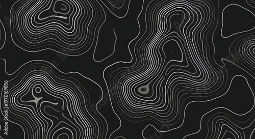 Abstract Topographic Map Contour Lines in a Dark, Ethereal Background Design