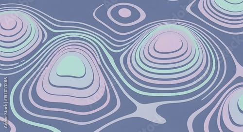 Dynamic abstract waves and concentric patterns in a harmonious pastel palette, offering a calming and contemporary visual experience