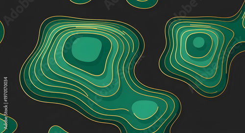 Abstract topographic-inspired design featuring luxurious emerald green and gold layered contours creating an elegant and modern visual depth for sophisticated digital backdrops and creative projects