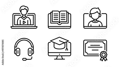 E-Learning Thin Line Icon Set  Online Education and Distance Learning
