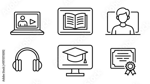 E-Learning Thin Line Icon Set  Online Education and Distance Learning
