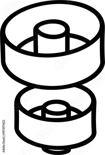 Abstract geometric shapes, stacked rings, minimalist design, optical illusion, black and white line art