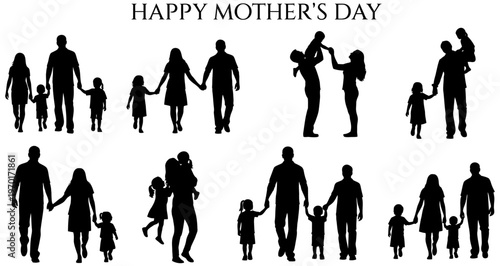 Happy mother's day silhouette family collection celebrating love and togetherness