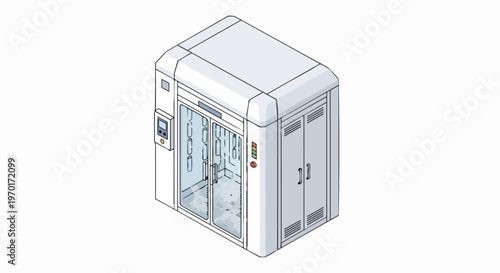 Isometric Illustration of a Cleanroom Air Shower Machine for Laboratory and Industrial Sterilization
