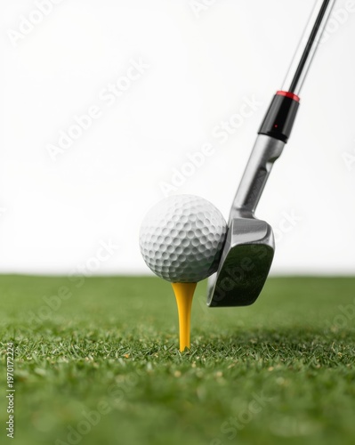 Golf club, ball on tee, golfing equipment, sport, golf course