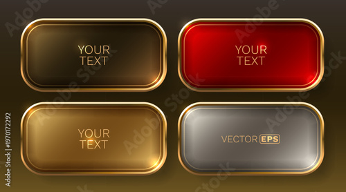 Set of elegant glossy web buttons with golden borders.