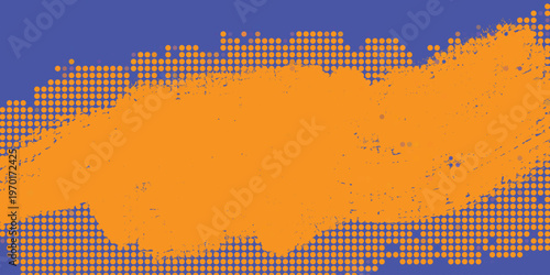 Vibrant orange halftone pattern on blue background with dotted texture and grunge effect