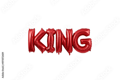 Red foil balloon letters spelling king word on transparent background