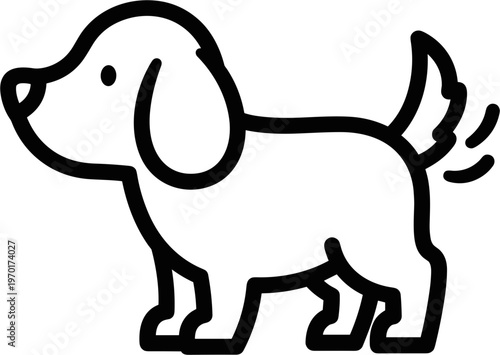 Cute dog icon, simple outline illustration of a happy puppy with wagging tail